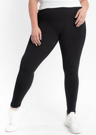 Fleece Lined Crossover Leggings - Curvy Fit: Black - Just Believe Boutique