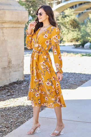 Floral Tie Back Flounce Sleeve Dress - Just Believe Boutique