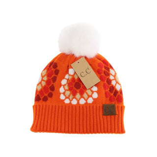 Flower Pattern Pom C.C Beanie - Just Believe Boutique