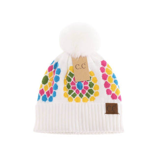 Flower Pattern Pom C.C Beanie - Just Believe Boutique