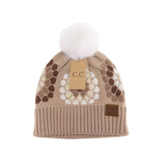 Flower Pattern Pom C.C Beanie - Just Believe Boutique