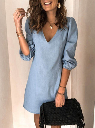 Full Size V-Neck Half Sleeve Dress - Just Believe Boutique