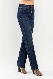 High Rise Button Fly Straight Leg - Just Believe Boutique