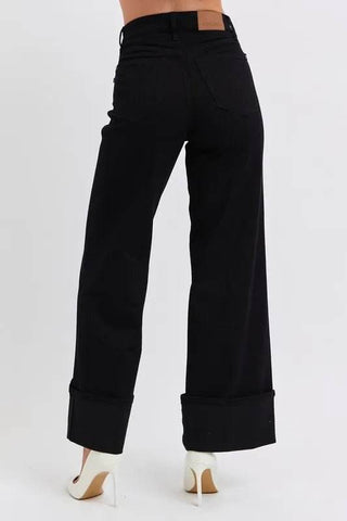 High Waist Reto Wide Leg W/ Cuff - Just Believe Boutique