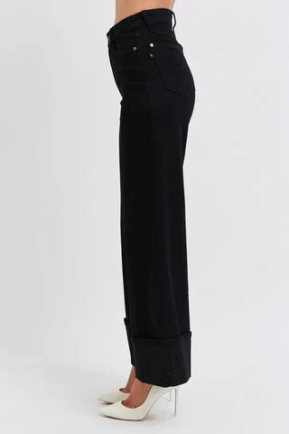 High Waist Reto Wide Leg W/ Cuff - Just Believe Boutique