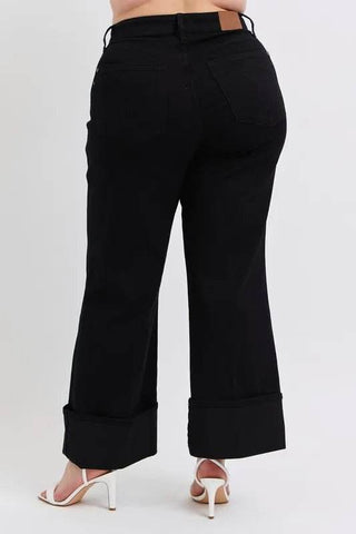 High Waist Reto Wide Leg W/ Cuff - Just Believe Boutique