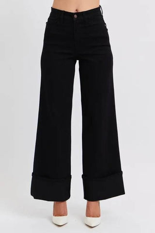 High Waist Reto Wide Leg W/ Cuff - Just Believe Boutique