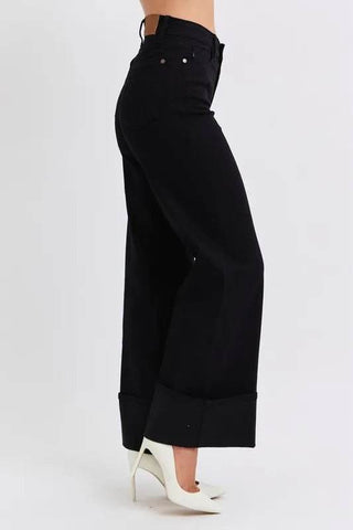 High Waist Reto Wide Leg W/ Cuff - Just Believe Boutique