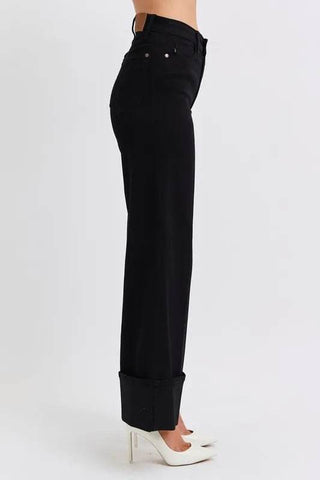 High Waist Reto Wide Leg W/ Cuff - Just Believe Boutique