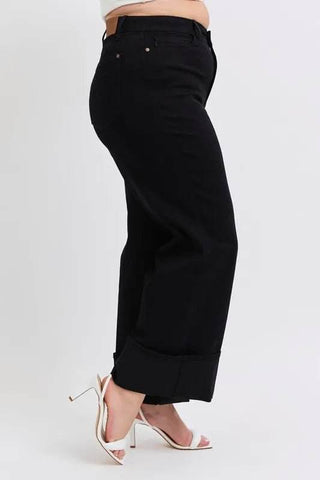 High Waist Reto Wide Leg W/ Cuff - Just Believe Boutique