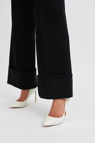 High Waist Reto Wide Leg W/ Cuff - Just Believe Boutique