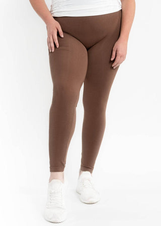 High Waisted Leggings - Curvy Fit: CHOCOLATE - Just Believe Boutique