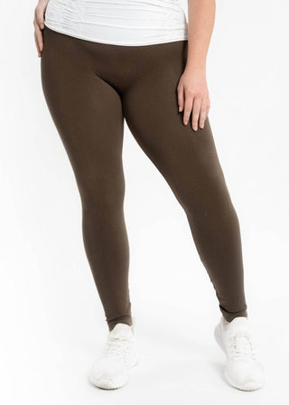 High Waisted Leggings - Curvy Fit: CHOCOLATE - Just Believe Boutique