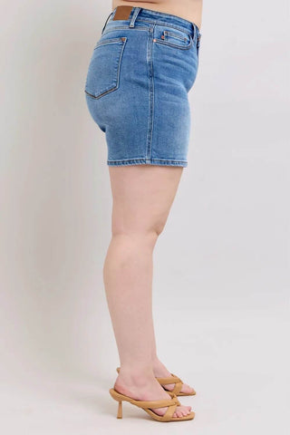 Judy Blue Full Size 2 Button Denim Shorts with Pockets Plus Size - Just Believe Boutique