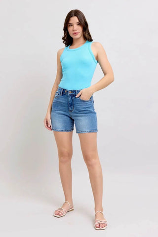 Judy Blue Full Size 2 Button Denim Shorts with Pockets Plus Size - Just Believe Boutique