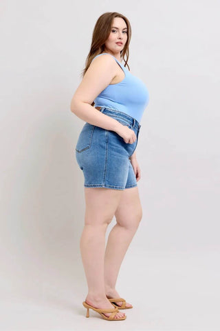 Judy Blue Full Size 2 Button Denim Shorts with Pockets Plus Size - Just Believe Boutique
