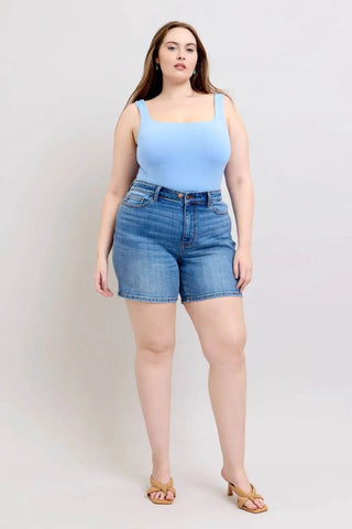 Judy Blue Full Size 2 Button Denim Shorts with Pockets Plus Size - Just Believe Boutique