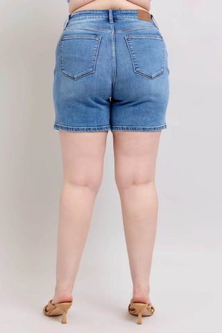 Judy Blue Full Size 2 Button Denim Shorts with Pockets Plus Size - Just Believe Boutique
