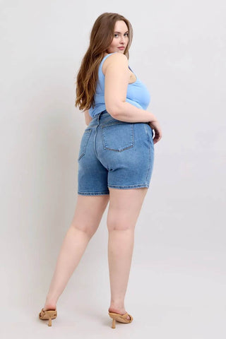 Judy Blue Full Size 2 Button Denim Shorts with Pockets Plus Size - Just Believe Boutique