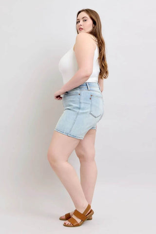 Judy Blue Full Size 2 Button Denim Shorts with Pockets Plus Size - Just Believe Boutique