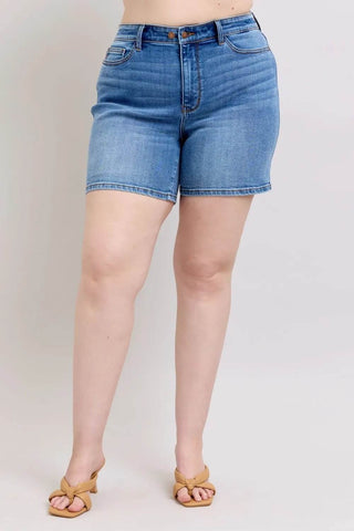 Judy Blue Full Size 2 Button Denim Shorts with Pockets Plus Size - Just Believe Boutique