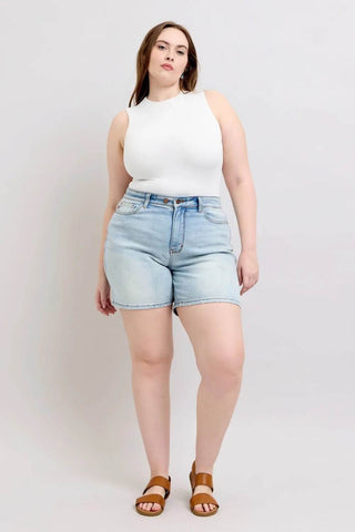 Judy Blue Full Size 2 Button Denim Shorts with Pockets Plus Size - Just Believe Boutique