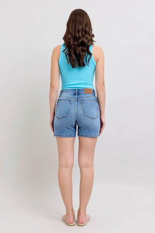 Judy Blue Full Size 2 Button Denim Shorts with Pockets Plus Size - Just Believe Boutique