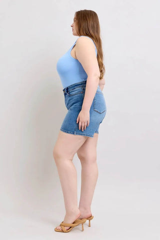 Judy Blue Full Size 2 Button Denim Shorts with Pockets Plus Size - Just Believe Boutique