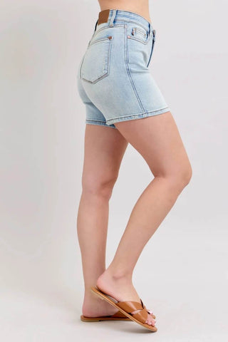Judy Blue Full Size 2 Button Denim Shorts with Pockets Plus Size - Just Believe Boutique