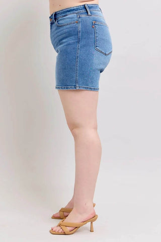 Judy Blue Full Size 2 Button Denim Shorts with Pockets Plus Size - Just Believe Boutique