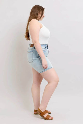Judy Blue Full Size 2 Button Denim Shorts with Pockets Plus Size - Just Believe Boutique