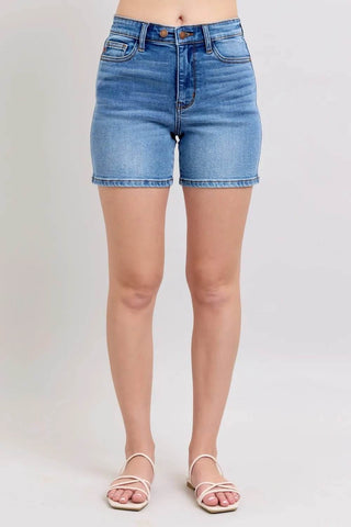 Judy Blue Full Size 2 Button Denim Shorts with Pockets Plus Size - Just Believe Boutique