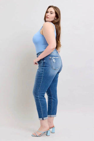Judy Blue Full Size Button Fly Distressed Jeans with Pockets Plus Size - Just Believe Boutique