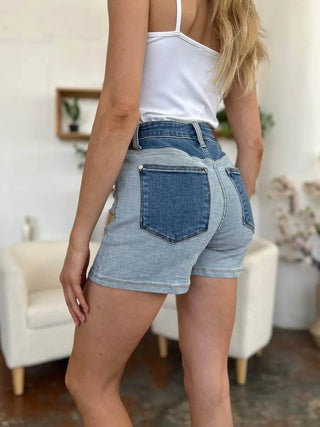 Judy Blue Full Size Color Block Denim Shorts - Just Believe Boutique