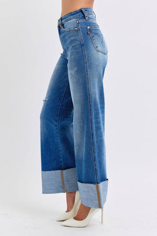 Judy Blue Full Size Distressed High Waist Wide Leg Jeans - Just Believe Boutique