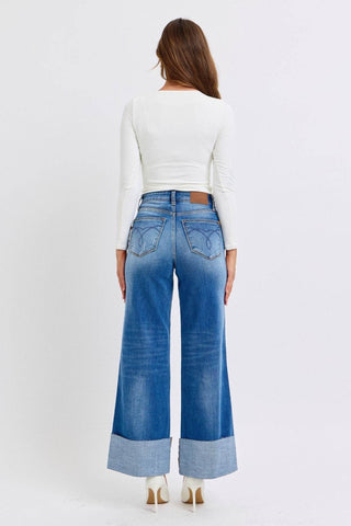 Judy Blue Full Size Distressed High Waist Wide Leg Jeans - Just Believe Boutique
