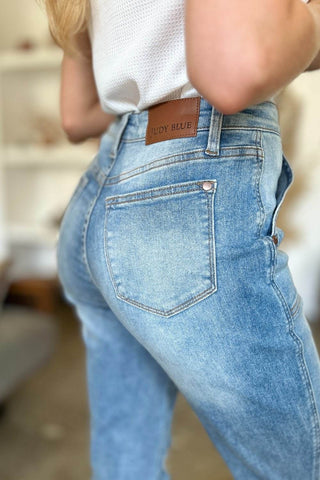 Judy Blue Full Size Distressed Straight Jeans with Patch Pockets - Just Believe Boutique