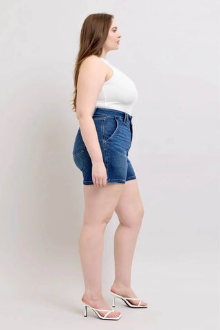 Judy Blue Full Size Double Button Waistband Denim Shorts Plus Size - Just Believe Boutique
