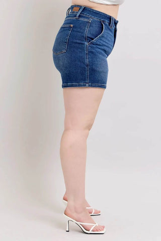 Judy Blue Full Size Double Button Waistband Denim Shorts Plus Size - Just Believe Boutique