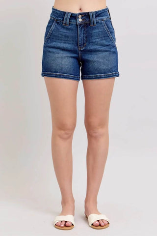 Judy Blue Full Size Double Button Waistband Denim Shorts Plus Size - Just Believe Boutique