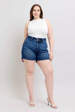 Judy Blue Full Size Double Button Waistband Denim Shorts Plus Size - Just Believe Boutique