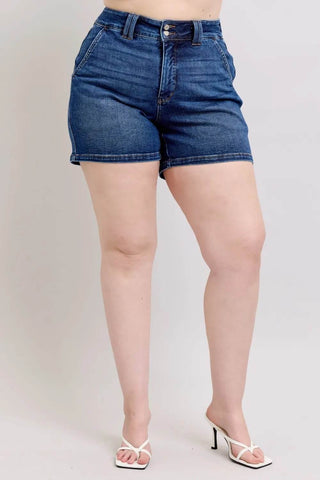 Judy Blue Full Size Double Button Waistband Denim Shorts Plus Size - Just Believe Boutique