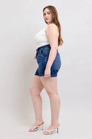 Judy Blue Full Size Double Button Waistband Denim Shorts Plus Size - Just Believe Boutique