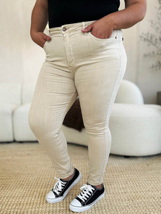 Judy Blue Full Size Garment Dyed Tummy Control Skinny Jeans - Just Believe Boutique