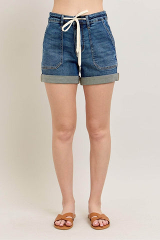 Judy Blue Full Size High Rise Cuff Denim Shorts Plus Size - Just Believe Boutique