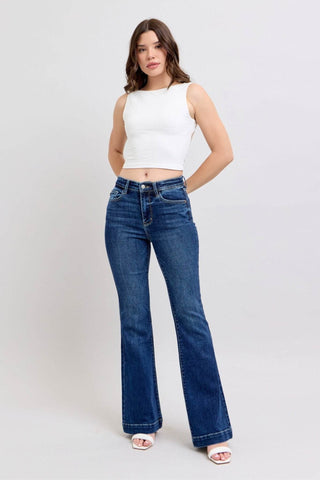 Judy Blue Full Size High Rise Flare Jeans with Pockets Plus Size - Just Believe Boutique