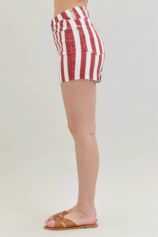 Judy Blue Full Size High Waist Americana Flag Fray Hem Shorts Plus Size - Just Believe Boutique