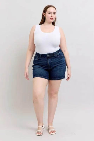 Judy Blue Full Size High Waist Back Flap Pocket Denim Shorts Plus Size - Just Believe Boutique