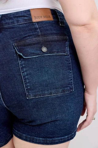 Judy Blue Full Size High Waist Back Flap Pocket Denim Shorts Plus Size - Just Believe Boutique