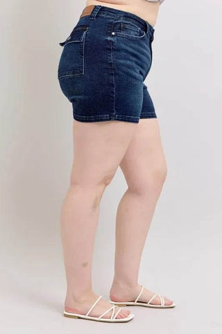 Judy Blue Full Size High Waist Back Flap Pocket Denim Shorts Plus Size - Just Believe Boutique